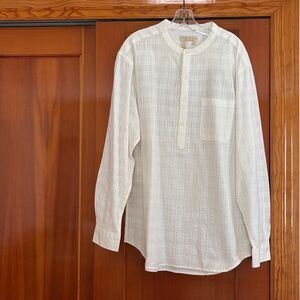 Men's White Textured Band-Collar Shirt